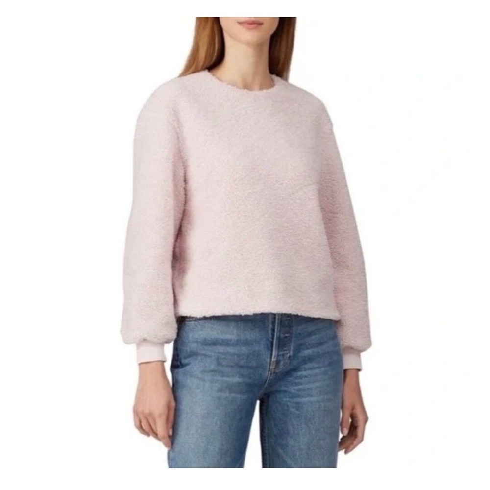 Vince Womens Faux Fur Teddy Sherpa Sweatshirt Pink Blush Small pullover